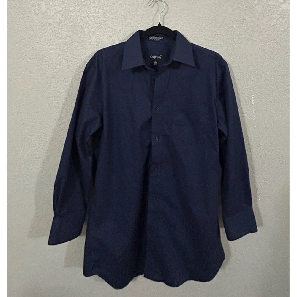 Omega Italy Men's Long Sleeve Dress Shirt Solid Color Regular Fit - Navy Blue